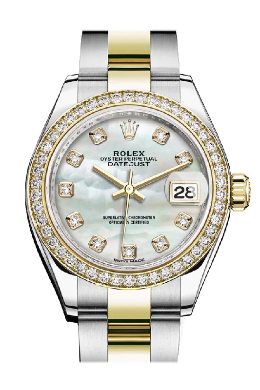 Rolex Watches: Precision and Elegance Combined –Rolex Datejust 28 White mother-of-pearl set with diamonds Dial Diamond Bezel Yellow Gold Ladies Watch 279383RBR 279383