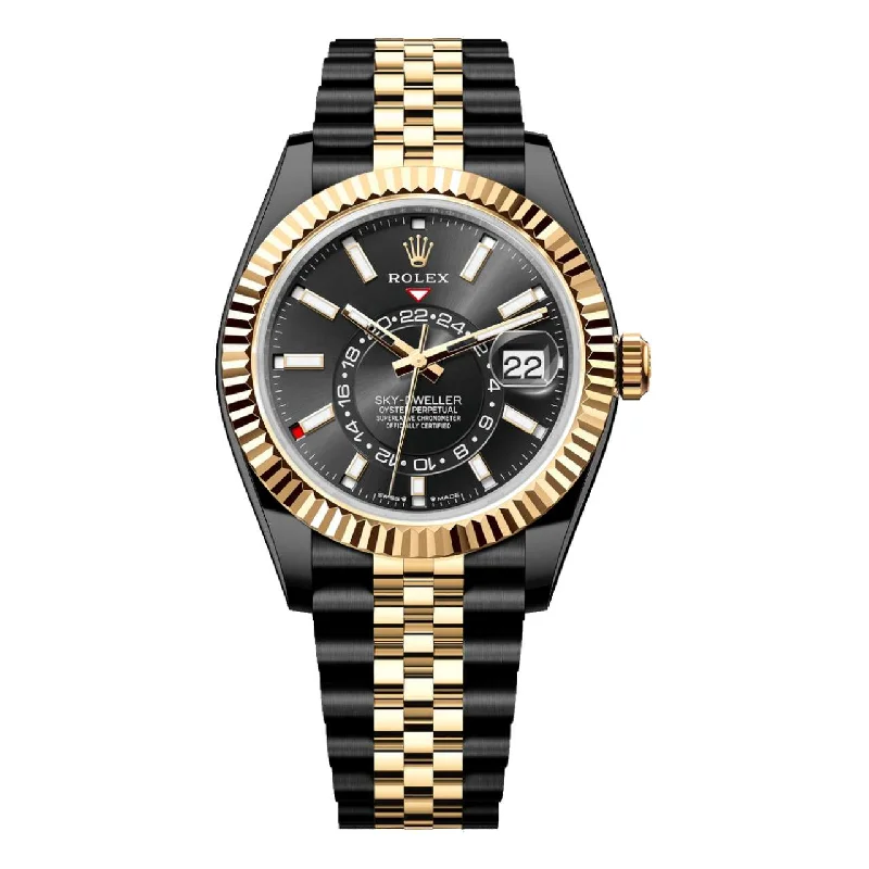 The Most Coveted Rolex Watches Available –Rolex Sky-Dweller 42mm - Ref: 336933 (PVD) - Bright Black Stick Dial, Two Tone Black PVD & 18K Yellow Gold Jubilee Bracelet Watch