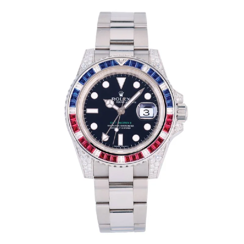 Rolex Watches: The Art of Swiss Watchmaking –Rolex GMT-Master II 40mm - Ref: 116759SARU - Black Dial, Diamond Ruby Sapphire Bezel, Diamond Case, 18K White Gold Oyster Bracelet Men's Watch