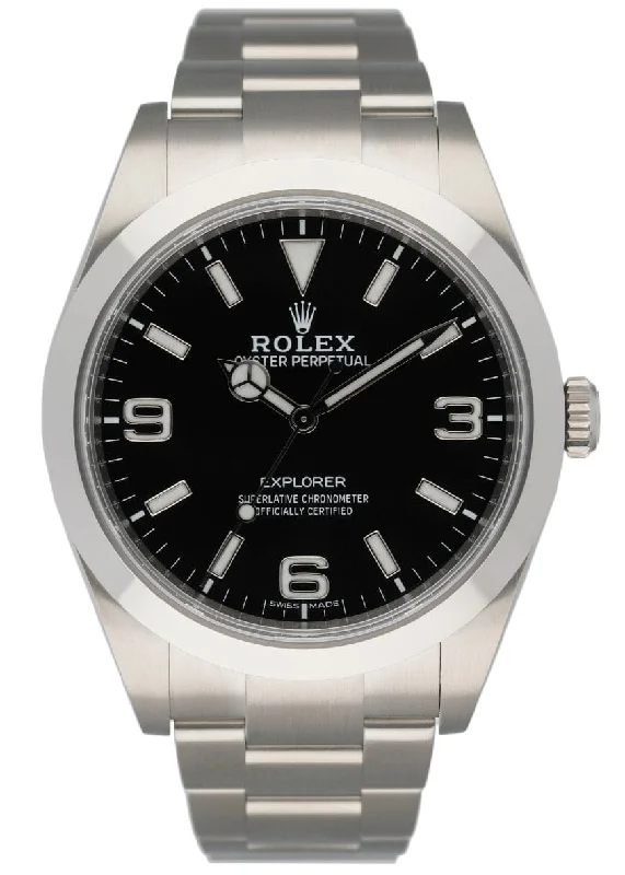 Shop Limited-Edition Rolex Timepieces –Rolex Explorer 214270 Steel Mens Watch Box Papers