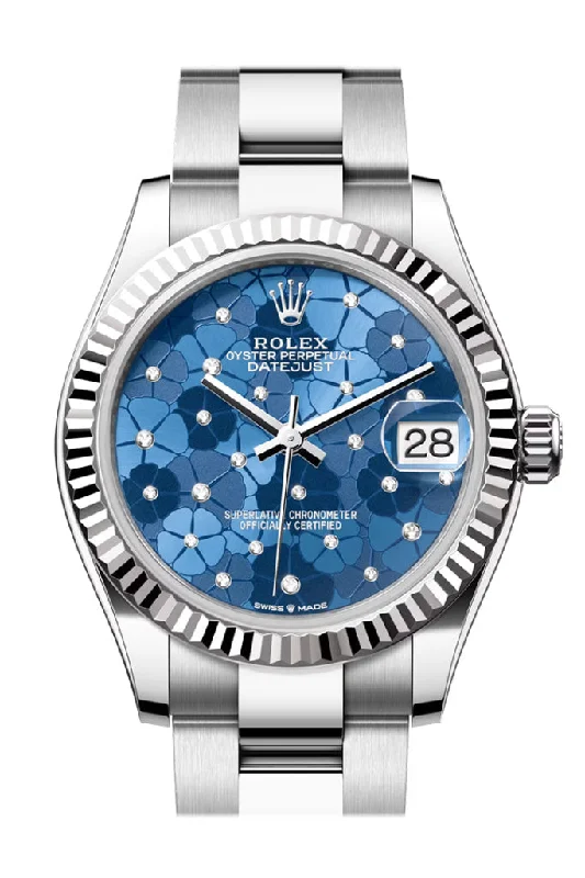 Find the Rolex Watch You've Always Wanted –Rolex Datejust 31 Blue Floral Diamond Dial Fluted Bezel Ladies Watch 278274 278274-0035