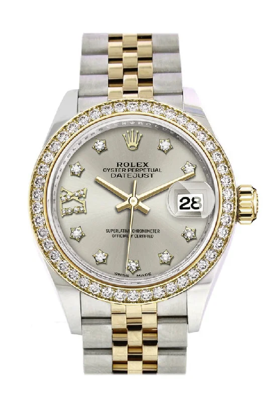 Elevate Your Look with Rolex Watches –Rolex Datejust 28 Silver Diamond Star Dial Diamond Bezel Yellow Gold Jubilee Ladies Watch 279383RBR 279383