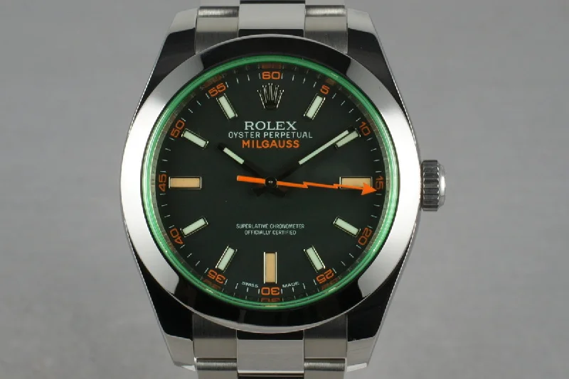 Elevate Your Look with Rolex Watches –2013 Rolex Green Milgauss 116400V with Box and Papers