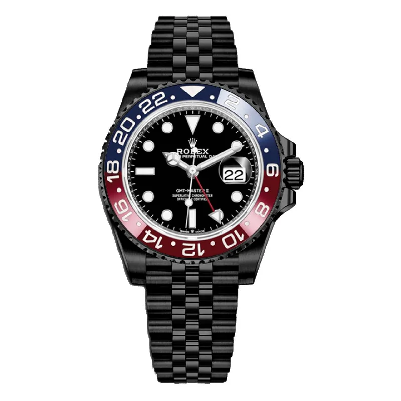 Shop Iconic Rolex Watches with Exceptional Craftsmanship –Rolex GMT-Master II "Pepsi" 40mm - Ref: 126710blro-0001 - Black Dial, Red & Blue Bezel, Black DLC-PVD Stainless Steel Jubilee Bracelet