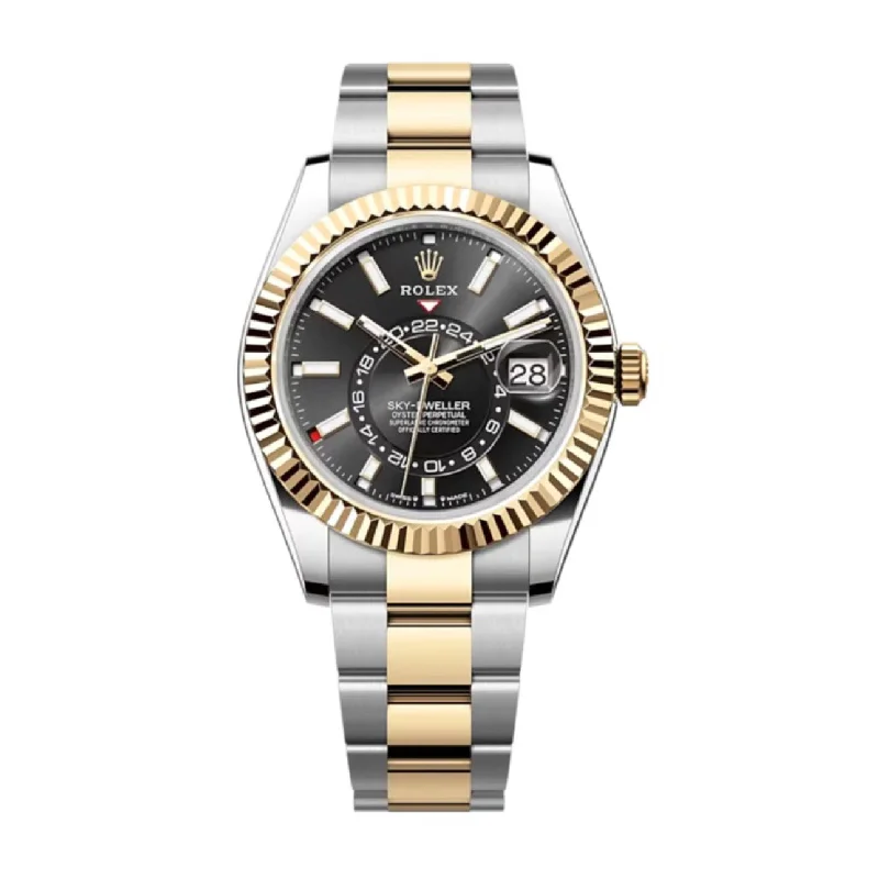 Rolex Watches: Precision and Elegance Combined –Rolex Sky-Dweller 42mm - Ref: 336933 - Bright Black Stick Dial, Two Tone Stainless Steel & 18K Yellow Gold Oyster Bracelet Watch