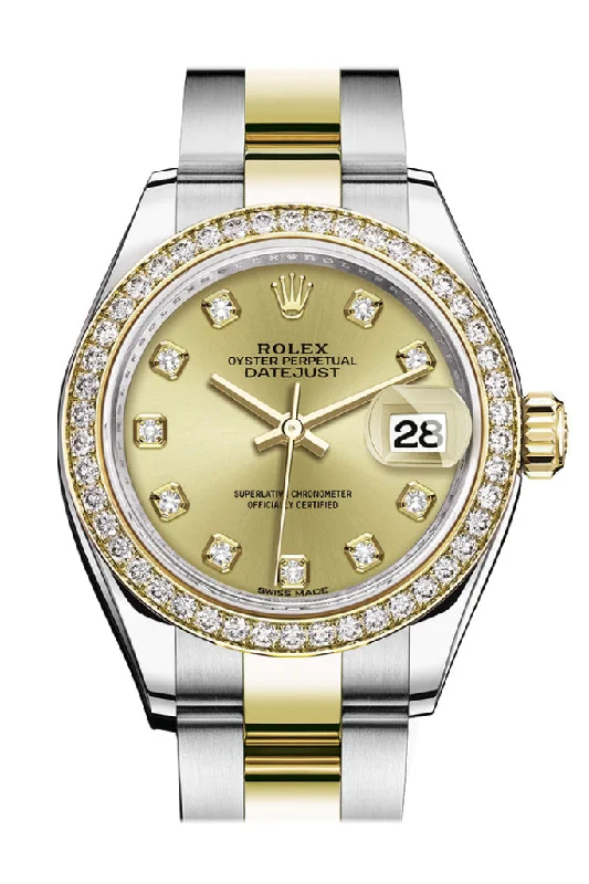 Indulge in the World of Rolex Watches –Rolex Datejust 28 Champagne set with diamonds Dial Diamond Bezel Yellow Gold Ladies Watch 279383RBR 279383