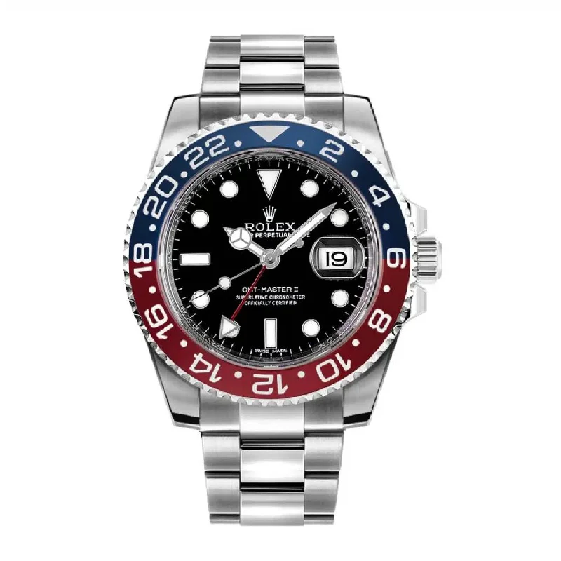 Shop Rolex Watches: Iconic & Elegant –Rolex GMT-Master II "Pepsi" 40mm - Ref: 116719BLRO - Black Dial, Red & Blue Ceramic Bezel, 18K White Gold Oyster Bracelet Men's Watch