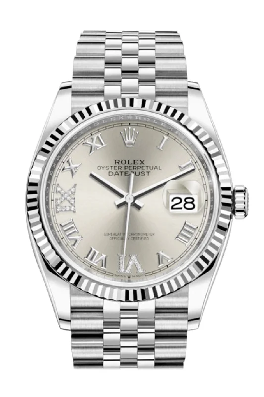 Rolex Watches: A Class Above –Rolex Datejust 36 Silver Roman VI and IX 24 Diamonds Dial Automatic Jubilee Watch 126234