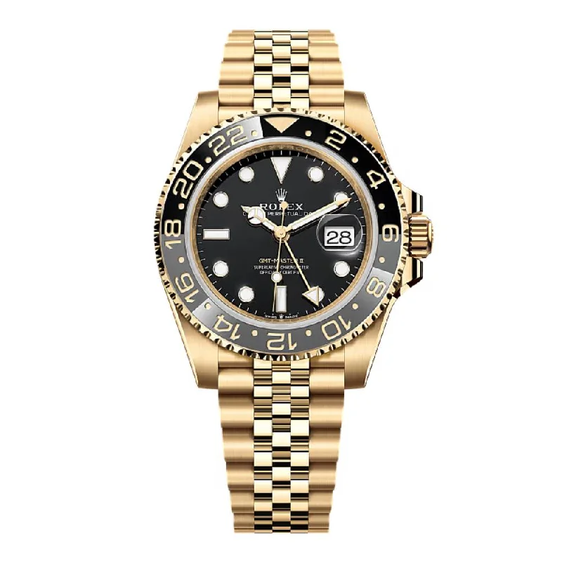 Shop Rolex Watches for Unmatched Elegance –Rolex GMT-Master II 40mm - Ref: 126718GRNR - Black Dial, Grey & Black Ceramic Bezel, 18K Yellow Gold Jubilee Bracelet Men's Watch