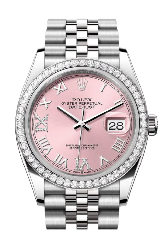 Shop the Finest Rolex Models –Rolex Datejust 36 Pink Roman Dial Diamond Bezel Jubilee Watch 126284RBR 126284RBR-0023