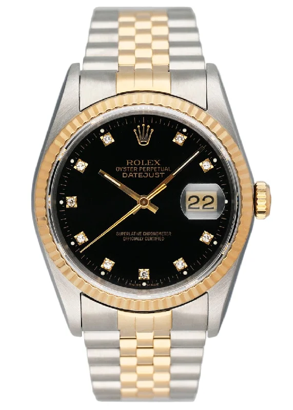 The Most Elegant Rolex Watches Are Here –Rolex Datejust 16233 Diamond Black Dial Two Tone Mens Watch