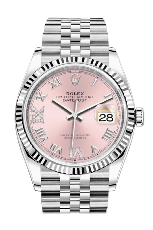 Explore Rolex Watches for Modern Luxury –Rolex Datejust 36 Pink Roman VI and IX 24 Diamonds Dial Automatic Jubilee Watch 126234