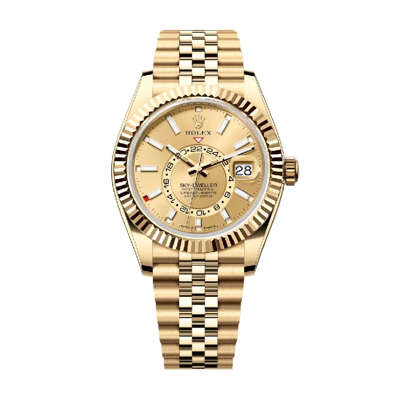 Rolex Watches: Where Innovation Meets Tradition –Rolex Sky-Dweller 42mm - Ref: 336938-0004 - Champagne Stick Dial, 18K Yellow Gold Jubilee Bracelet Watch