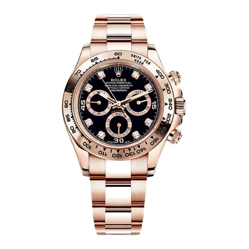 Explore the Finest Rolex Watches Online –Rolex Cosmograph Daytona 40mm - Ref: 116505-0015 - Black Diamond Dial, 18K Rose Gold Oyster Bracelet Men's Watch