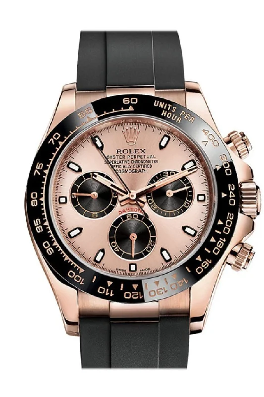 Rolex Watches – The Luxury You Deserve –Rolex Cosmograph Daytona Pink and black Dial Oysterflex Strap Mens Everose Watch 116515LN 116515