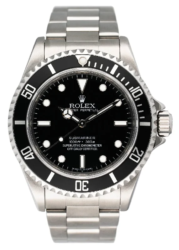 Shop the Best Rolex Watches –Rolex Submariner 14060 No Date Engraved Rehaut Mens Watch Box Papers