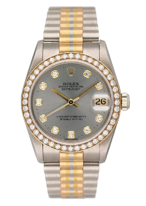 Shop Rolex Watches for Women –Rolex Datejust 68289 Tridor Midsize Diamond Gray Dial Ladies Watch