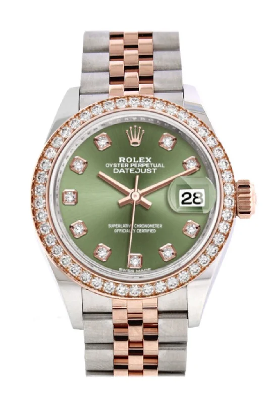 The Ultimate Collection of Rolex Watches –Rolex Datejust 28 Olive Green Diamonds Dial Diamond Bezel Rose Gold Two Tone Watch 279381RBR 279381