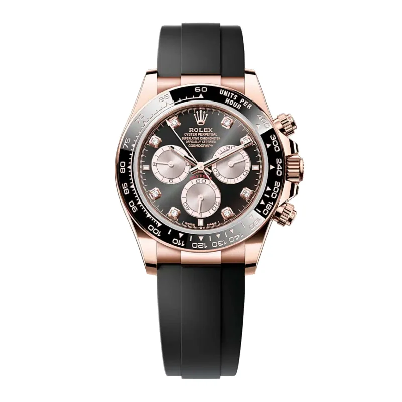 Find the Rolex Watch That Complements Your Lifestyle –Rolex Cosmograph Daytona 40mm - Ref: 126515LN - Bright Black & Sundust Diamond Dial & Ceramic Bezel, 18K Rose Gold Case Black Oysterflex Bracelet Men's Watch