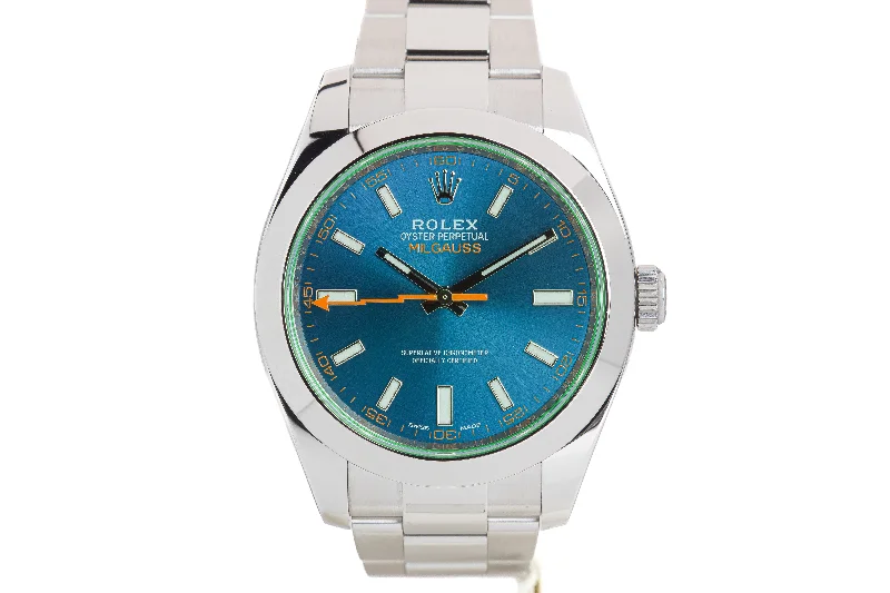 Shop Rolex Watches: Iconic & Elegant –Rolex Milgauss 116400GV Z-Blue with Box, Hang Tag & Chrono Tag