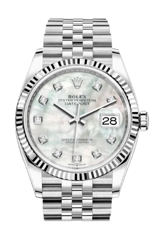 Rolex Watches – A Tradition of Excellence –Rolex Datejust 36 White mother-of-pearl Diamond Dial Automatic Jubilee Watch 126234