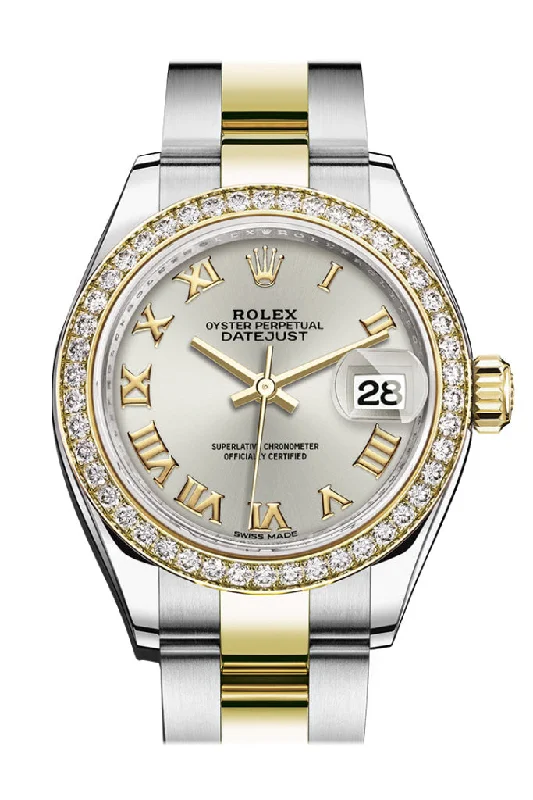 Own a Rolex: The Definition of Luxury –Rolex Datejust 28 Silver Roman Dial Diamond Bezel Yellow Gold Ladies Watch 279383RBR 279383