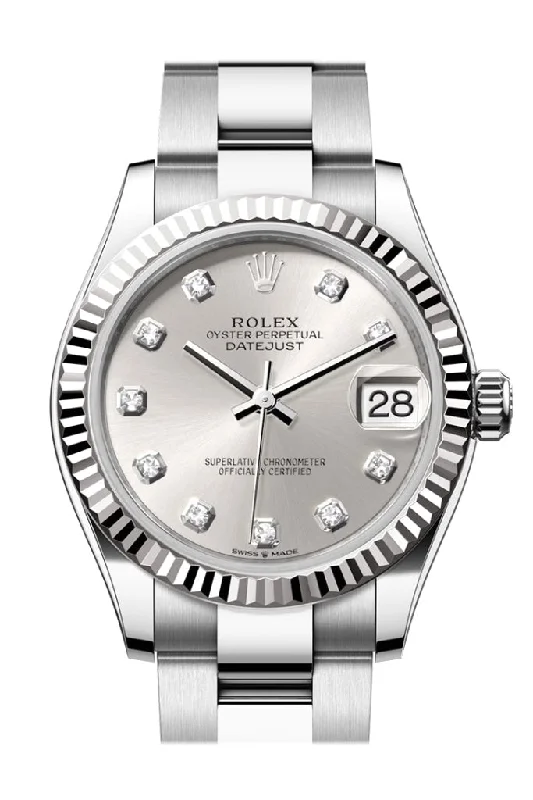 Shop Luxury Rolex Timepieces for Every Style –Rolex Datejust 31 Silver Diamond Dial Fluted Bezel Ladies Oyster Watch 278274 278274-0029