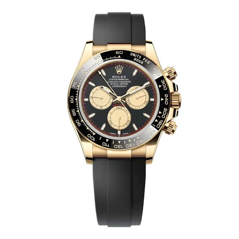 Discover the Best Rolex Timepieces Online –Rolex Cosmograph Daytona 40mm - Ref: 126518LN - Black & Champagne Index Dial & Ceramic Bezel, 18K Yellow Gold Case Black Oysterflex Bracelet Men's Watch