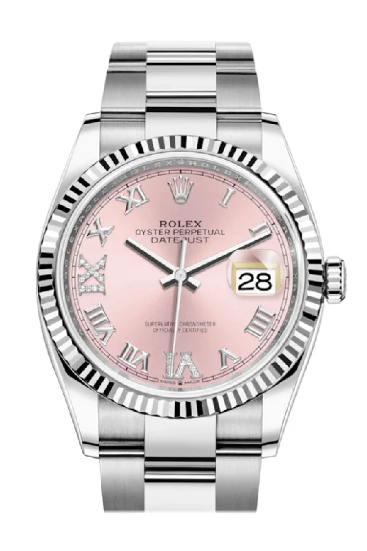 Own a Piece of History with Rolex Watches –Rolex Datejust 36 Pink Roman VI and IX 24 Diamonds Dial Automatic Watch 126234