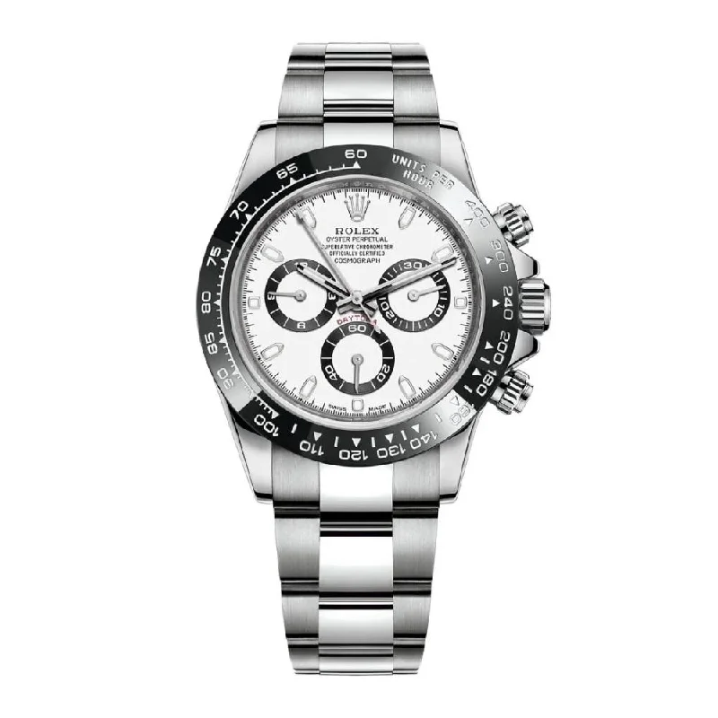 Rolex Watches – Precision in Every Detail –Rolex Cosmograph Daytona 40mm - Ref: 116520 - White Dial & Stainless Steel CUSTOM MADE Bezel, Stainless Steel Oyster Bracelet Men's Watch