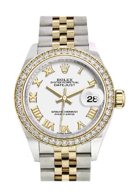 Shop Iconic Rolex Models at Unbeatable Prices –Rolex Datejust 28 White Roman Dial Diamond Bezel Yellow Gold Jubilee Ladies Watch 279383RBR 279383