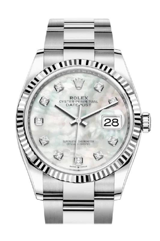 Shop the Finest Rolex Models –Rolex Datejust 36 White mother-of-pearl Diamond Dial Automatic Watch 126234