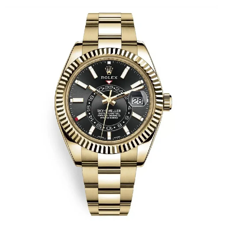 Luxury Rolex Watches for Every Occasion –Rolex Sky-Dweller 42mm - Ref: 326938-0004 - Bright Black Stick Dial, 18K Yellow Gold Oyster Bracelet Watch