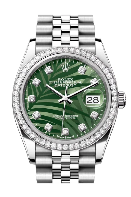 Discover the Art of Time with Rolex Watches –Rolex Datejust 36 Green Palm Motif Diamond Dial Diamond Bezel Jubilee Watch 126284RBR 126284RBR-0047