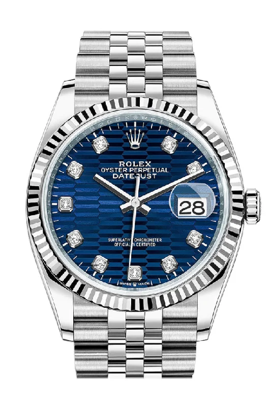 Explore the World of Rolex Watches Today –Rolex Datejust 36 Bright Blue Fluted Diamond Dial Fluted Jubilee Watch 126234