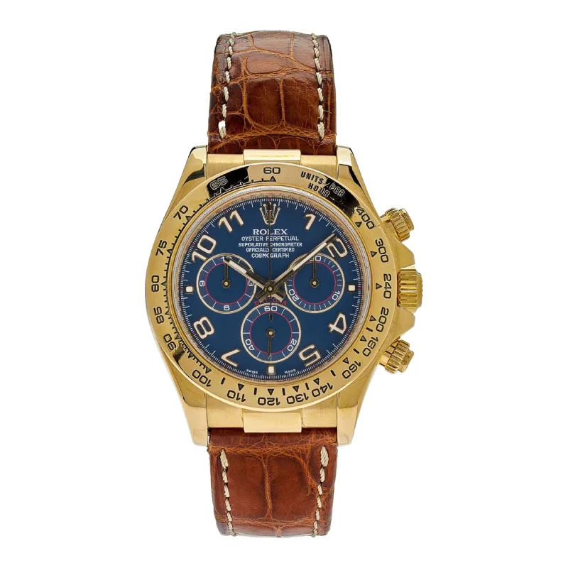 Explore Rolex Watches for Modern Luxury –Rolex Cosmograph Daytona 40mm - Ref: 116518 blabr - Blue Arabic Numerals Dial, 18K Yellow Gold & Brown Leather Strap Men's Watch