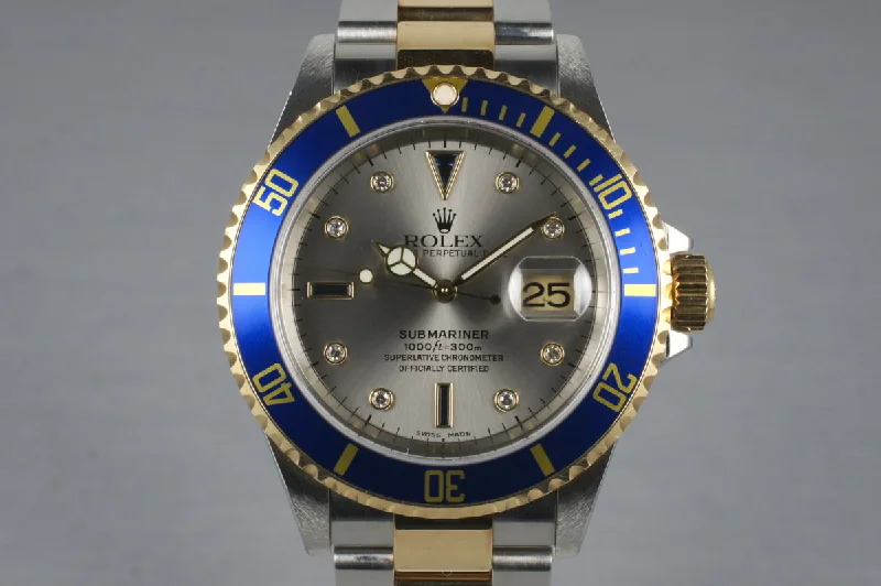 Shop Timeless Rolex Watches Now –2003 Rolex Two Tone Submariner 16613 Serti Dial with Box and Papers