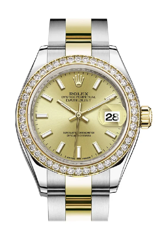 Shop Limited Edition Rolex Watches –Rolex Datejust 28 Champagne Dial Diamond Bezel Yellow Gold Ladies Watch 279383RBR 279383