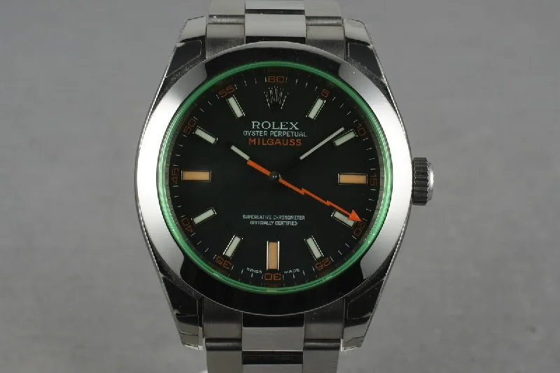 Iconic Rolex Watches Now Available –2009 Rolex Milgauss Green 116400 GV with Box and Papers