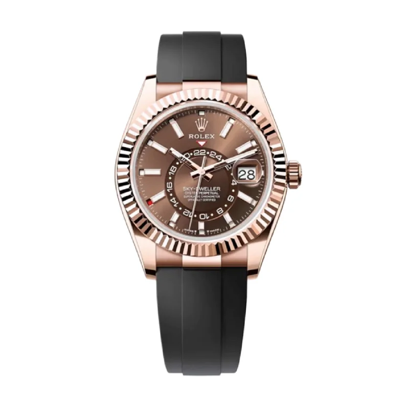 Rolex Watches for Collectors and Connoisseurs –Rolex Sky-Dweller 42mm - Ref: 336235 - Chocolate Stick Dial & 18K Rose Gold Case, Black Oysterflex Bracelet Watch