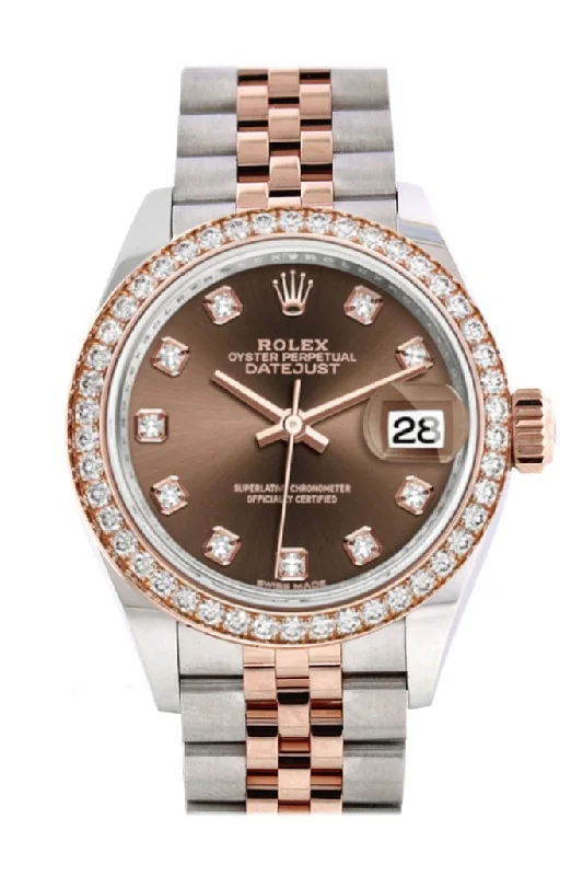 Rolex Watches for the Modern Luxury Seeker –Rolex Datejust 28 Chocolate Diamonds Dial White Roman Dial Diamond Bezel Rose Gold Two Tone Watch 279381RBR 279381