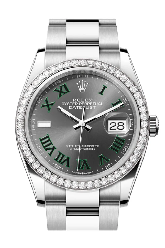 Explore the Finest Rolex Watches Online –Rolex Datejust 36 Grey Green Diamond Dial Diamond Bezel Watch 126284RBR 126284RBR-0038