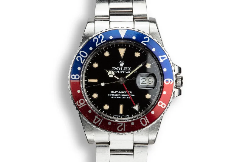 Elevate Your Look with Rolex Watches –1985 Rolex GMT-Master II 16750 Glossy Dial with Box and Papers