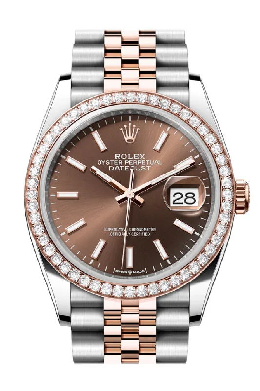 Shop Rolex Watches: Iconic & Elegant –Rolex Datejust 36 Chocolate Dial Diamond Bezel Rose Gold Two Tone Jubilee Watch 126281RBR 126281 NP