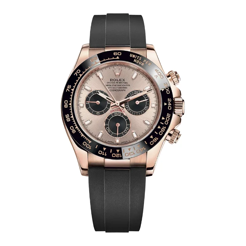 Rolex Watches: Where Craftsmanship Meets Luxury –Rolex Cosmograph Daytona 40mm - Ref: 116515ln-0059 - Sundust & Black Index Dial & Ceramic Bezel, 18K Rose Gold Case Black Oysterflex Bracelet Men's Watch