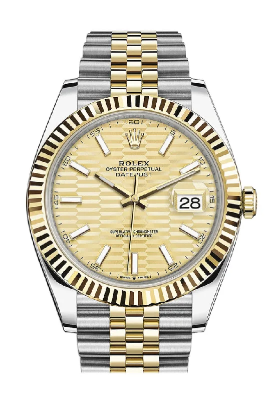 Find the Rolex Watch You've Been Searching For –Rolex Datejust 41 Champagne Dial Fluted Bezel 18k Yellow Gold Jubilee Men's Watch 126333 126333-0022