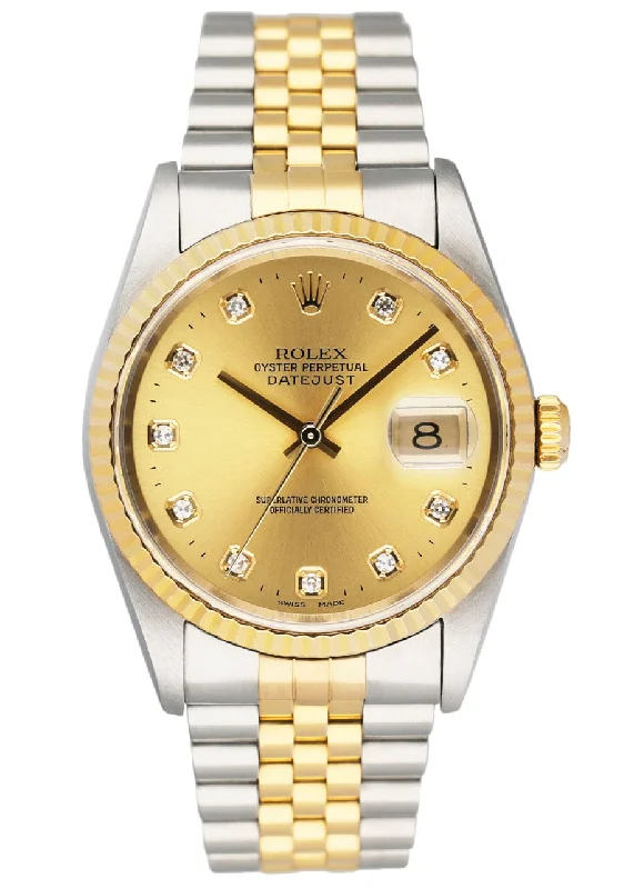 Shop Classic Rolex Models for Timeless Elegance –Rolex Datejust 16233 Diamond Champagne Dial Mens Watch Box Papers