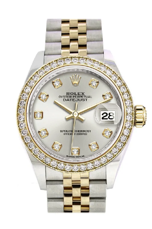 Shop Rolex Watches for Women –Rolex Datejust 28 Silver set with diamonds Dial Diamond Bezel Yellow Gold Jubilee Ladies Watch 279383RBR 279383