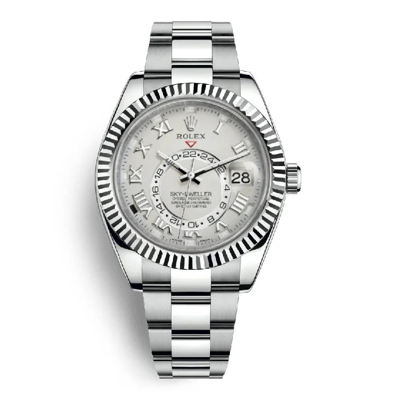 Shop Iconic Rolex Watches with Exceptional Craftsmanship –Rolex Sky-Dweller 42mm - Ref: 326939w - Ivory Roman Dial, 18K White Gold Oyster Bracelet Watch