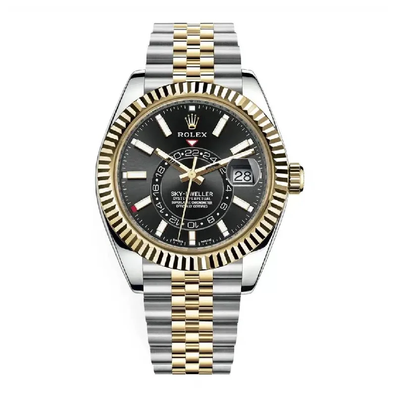 Your Next Rolex Watch Is Waiting –Rolex Sky-Dweller 42mm - Ref: 326933-0005 - Bright Black Stick Dial, Two Tone Stainless Steel & 18K Yellow Gold Jubilee Bracelet Watch